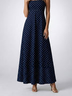 Women's Polka Dot Maxi Dress with Spaghetti Straps and Square Neck