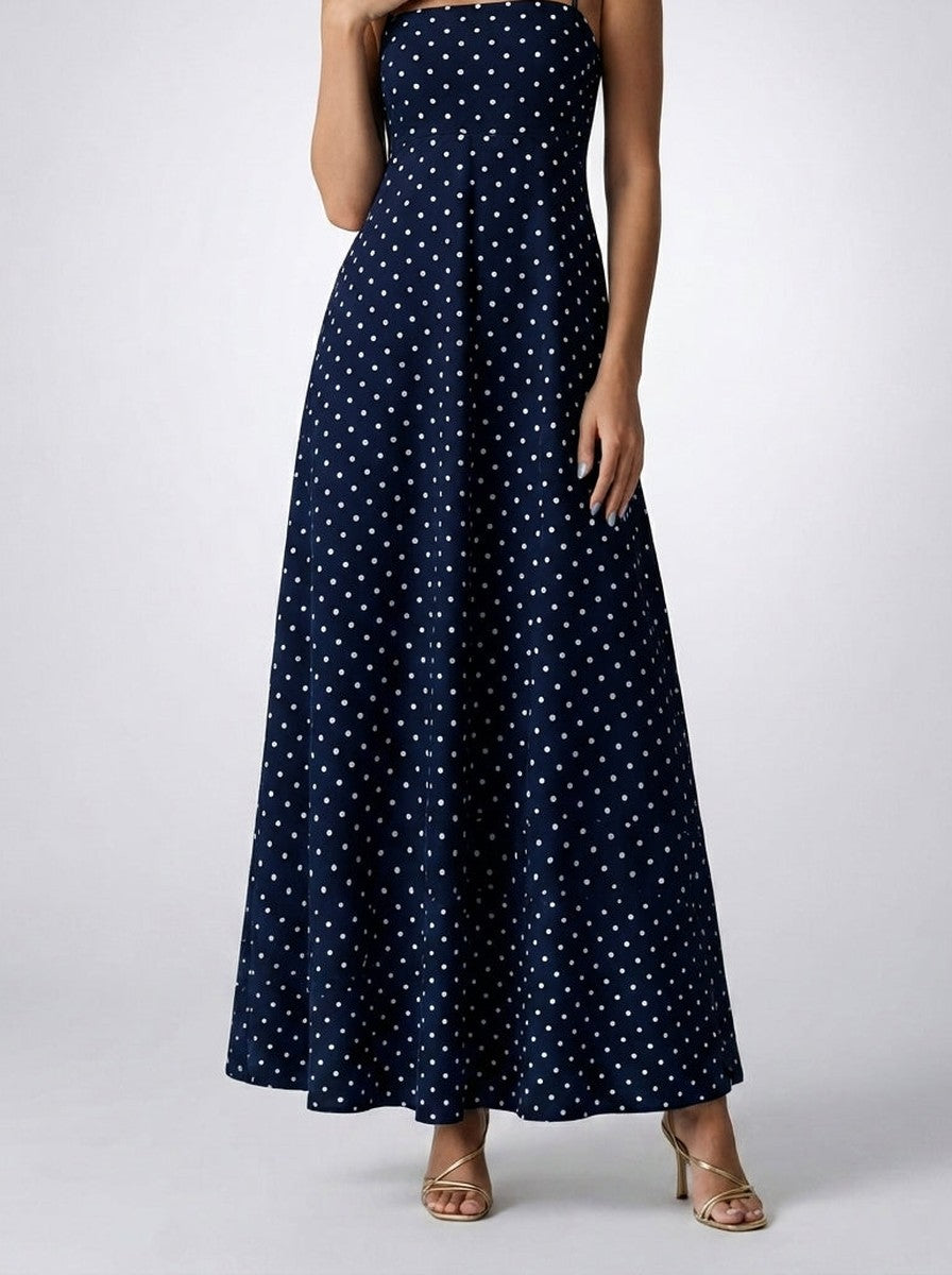 Women's Polka Dot Maxi Dress with Spaghetti Straps and Square Neck