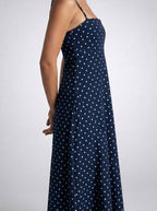 Women's Polka Dot Maxi Dress with Spaghetti Straps and Square Neck