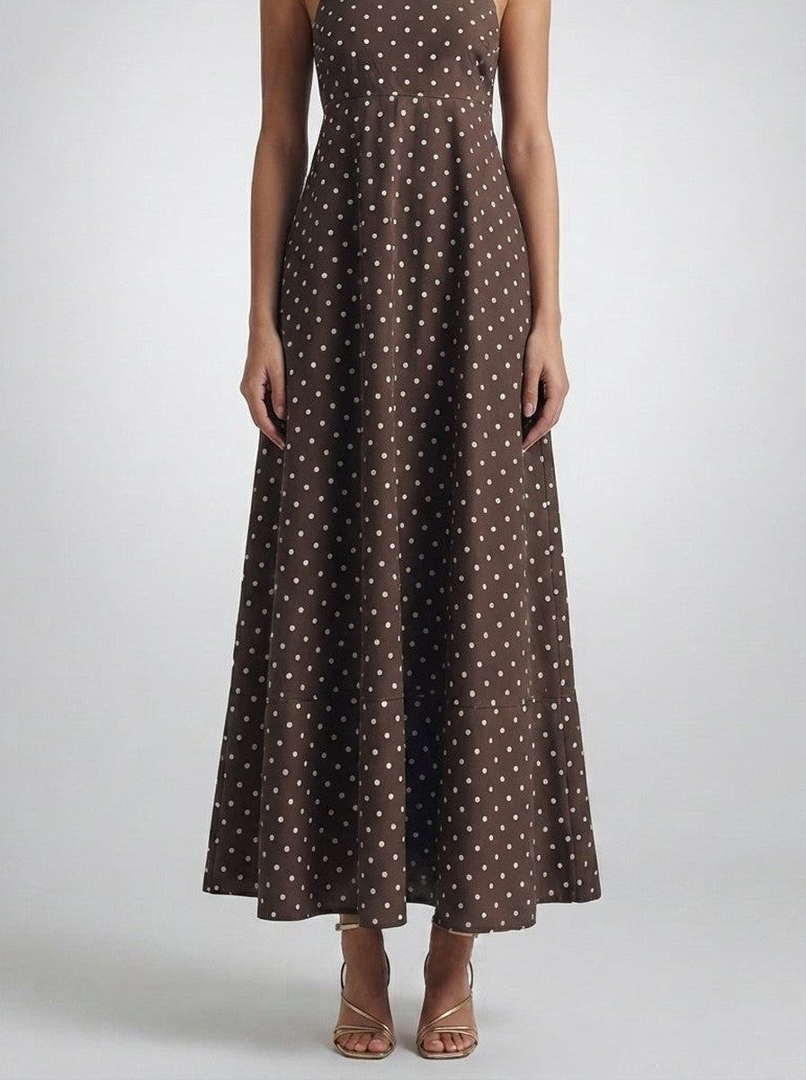 Women's Polka Dot Maxi Dress with Spaghetti Straps and Square Neck