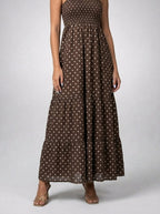 Women's Polka Dot Maxi Dress with Spaghetti Straps and Square Neck