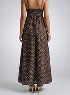 Women's Polka Dot Maxi Dress with Spaghetti Straps and Square Neck