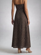 Women's Polka Dot Maxi Dress with Spaghetti Straps and Square Neck