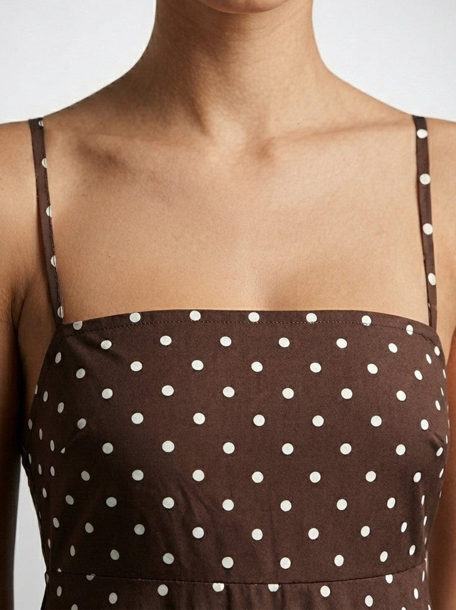 Women's Polka Dot Maxi Dress with Spaghetti Straps and Square Neck