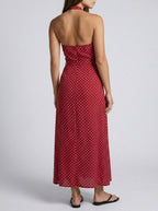 Women's Polka Dot Sleeveless Maxi Dress with V-Neck