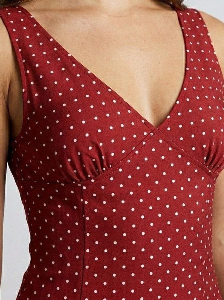 Women's Polka Dot Sleeveless Maxi Dress with V-Neck