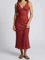 Women's Polka Dot Sleeveless Maxi Dress with V-Neck