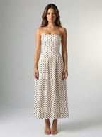 Women's Polka Dot Strapless A-Line Maxi Dress