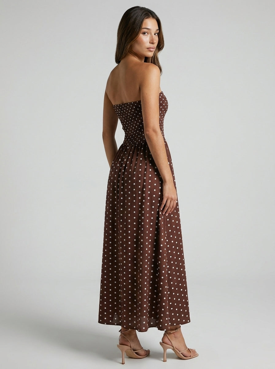 Women's Polka Dot Strapless A-Line Maxi Dress