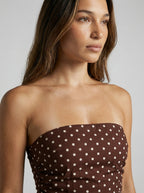 Women's Polka Dot Strapless A-Line Maxi Dress