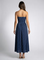 Women's Polka Dot Strapless A-Line Maxi Dress