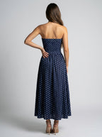 Women's Polka Dot Strapless A-Line Maxi Dress