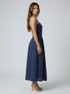 Women's Polka Dot Strapless A-Line Maxi Dress