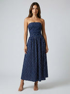Women's Polka Dot Strapless A-Line Maxi Dress
