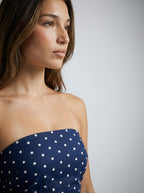 Women's Polka Dot Strapless A-Line Maxi Dress