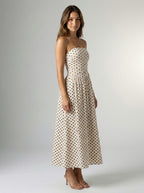 Women's Polka Dot Strapless A-Line Maxi Dress