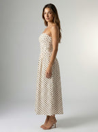 Women's Polka Dot Strapless A-Line Maxi Dress