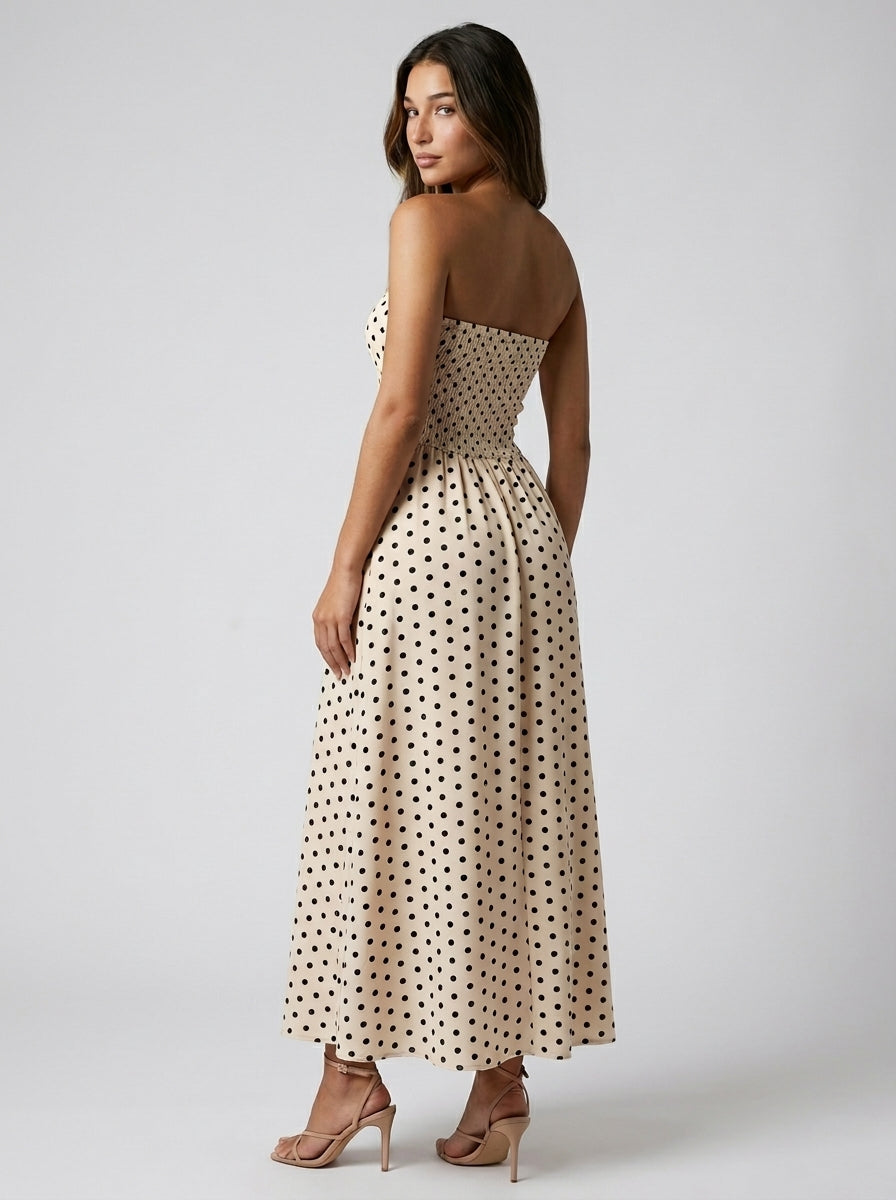 Women's Polka Dot Strapless A-Line Maxi Dress