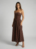 Women's Polka Dot Strapless A-Line Maxi Dress