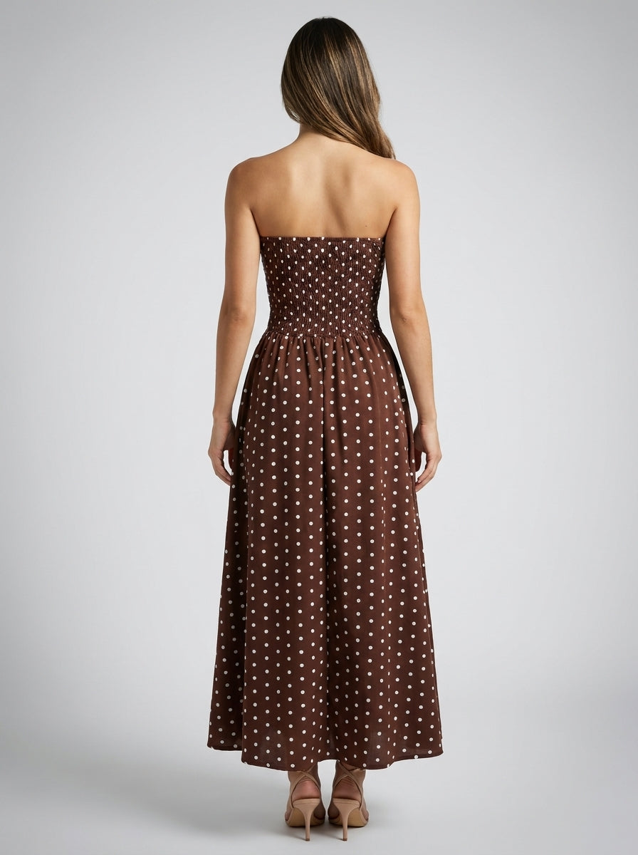 Women's Polka Dot Strapless A-Line Maxi Dress