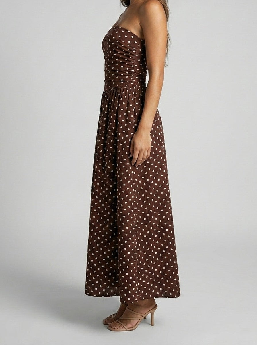Women's Polka Dot Strapless A-Line Occasion Maxi Dress