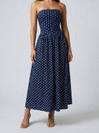 Women's Polka Dot Strapless A-Line Wedding Guest Maxi Dress