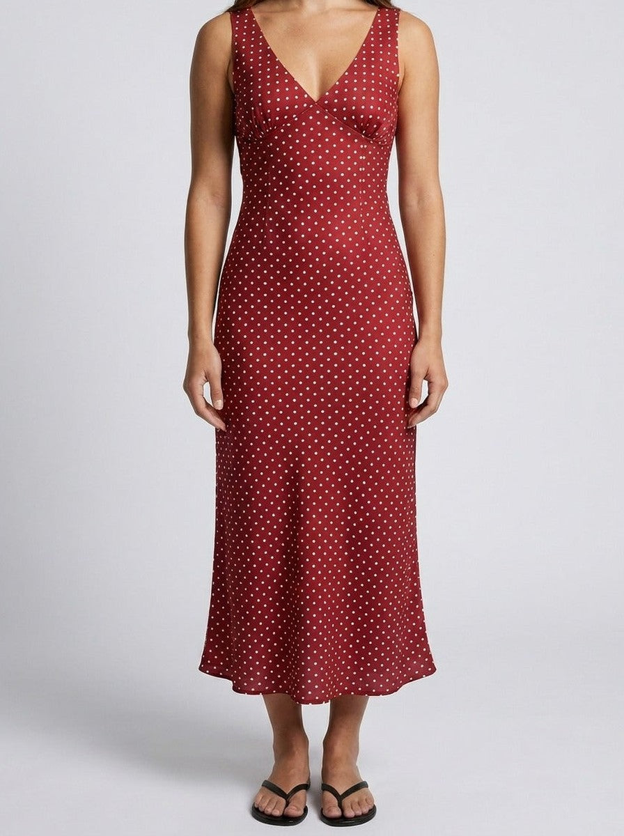 Women's Polka Dot V-Neck Sleeveless Summer Maxi Dress