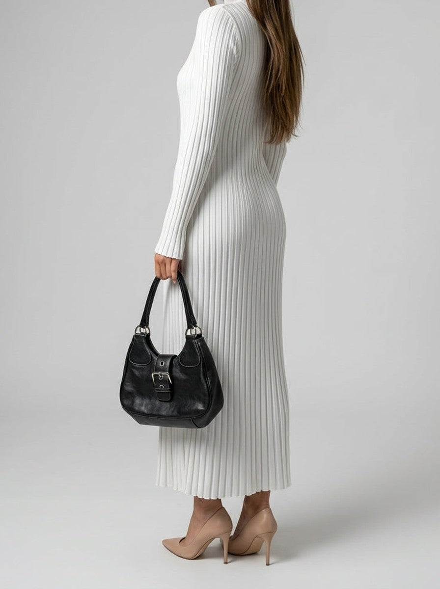 Women's Ribbed Round Neck Long Sleeve Wedding Guest Maxi Dress