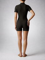 Women's Ribbed Short Sleeve Playsuit with Zip Front