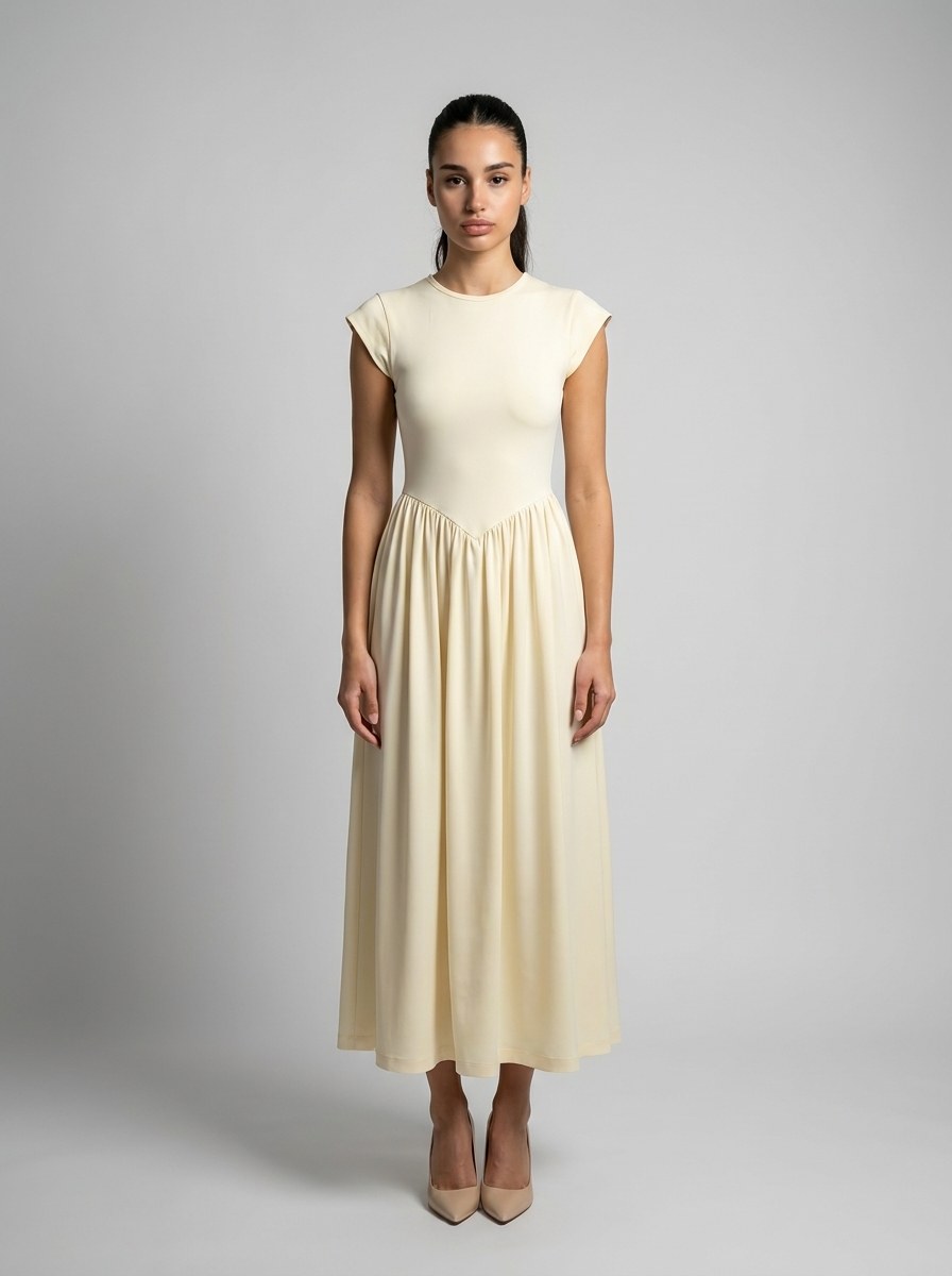 Women's Round Neck Cap Sleeve Maxi Dress