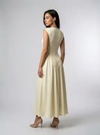 Women's Round Neck Cap Sleeve Maxi Dress