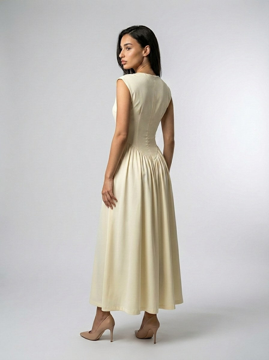 Women's Round Neck Cap Sleeve Maxi Dress