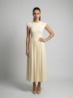 Women's Round Neck Cap Sleeve Maxi Dress
