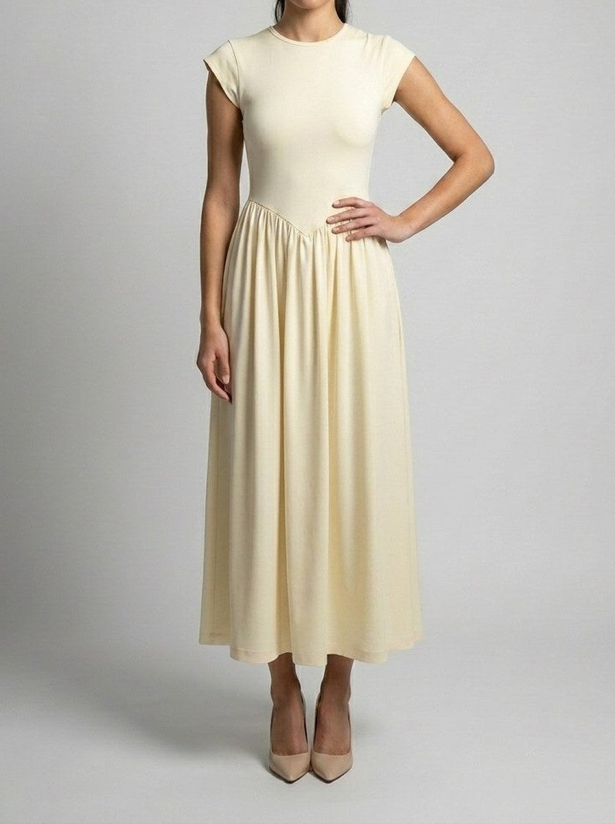Women's Round Neck Cap Sleeve Occasion Maxi Dress