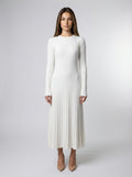 Women's Round Neck Long Sleeve Ribbed Maxi Dress