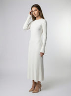 Women's Round Neck Long Sleeve Ribbed Maxi Dress