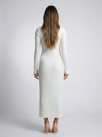 Women's Round Neck Long Sleeve Ribbed Maxi Dress