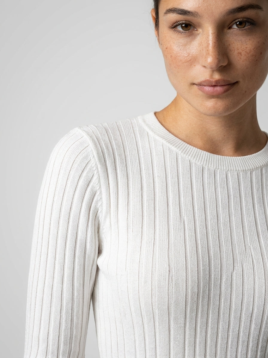 Women's Round Neck Long Sleeve Ribbed Maxi Dress