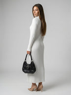 Women's Round Neck Long Sleeve Ribbed Maxi Dress