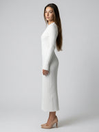 Women's Round Neck Long Sleeve Ribbed Maxi Dress