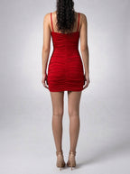 Women's Ruched Bodycon Wedding Guest Mini Dress with Spaghetti Straps