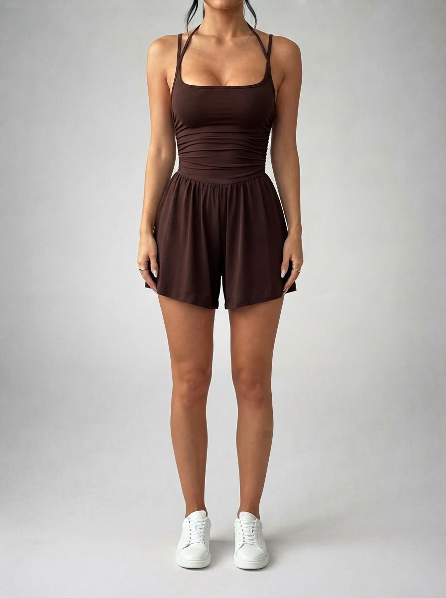 Women's Ruched Waist Playsuit with Scoop Neck