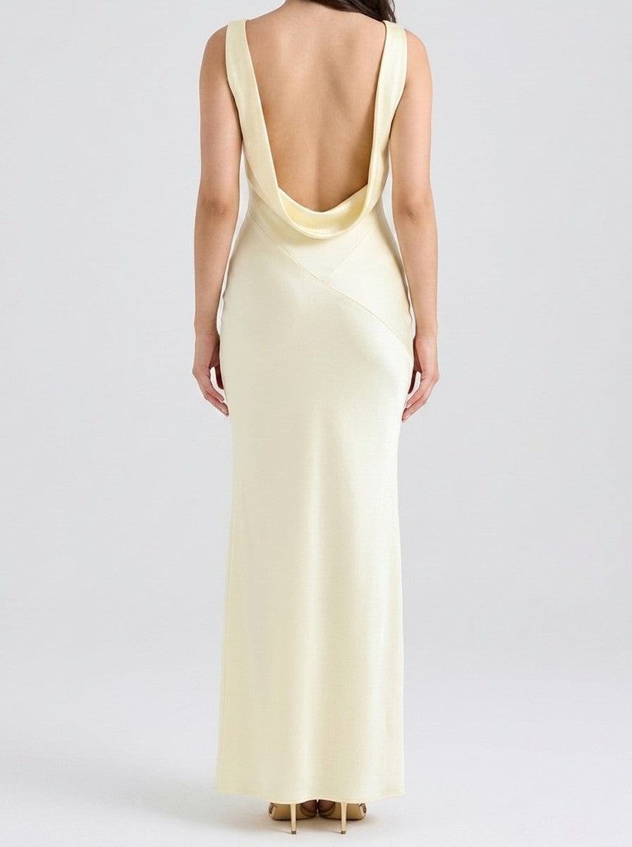 Women's Satin Cowl Neck Slip Occasion Maxi Dress