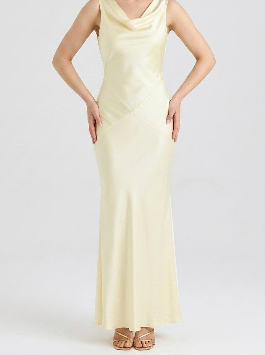 Women's Satin Cowl Neck Slip Wedding Guest Maxi Dress