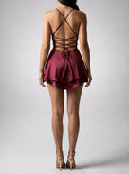 Women's Satin Cowl Neck Spaghetti Strap Cocktail Mini Dress