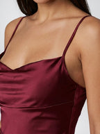 Women's Satin Cowl Neck Spaghetti Strap Cocktail Mini Dress