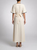 Women's Short Sleeve A-Line Wedding Guest Maxi Dress with Button Front