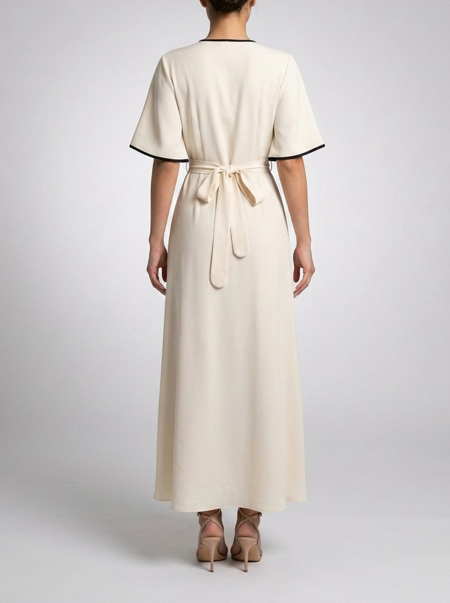 Women's Short Sleeve A-Line Wedding Guest Maxi Dress with Button Front