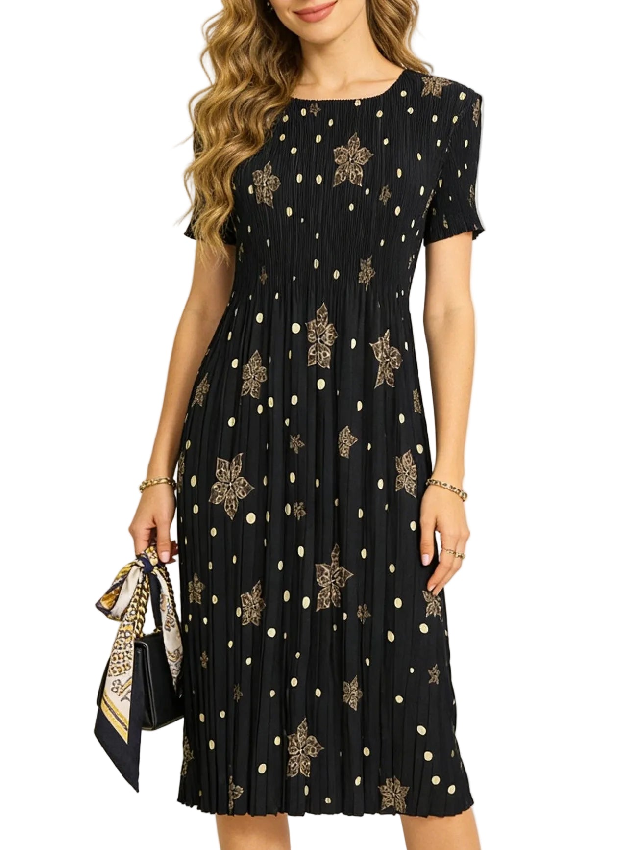 Women’s Short Sleeve Midi Dress with Print