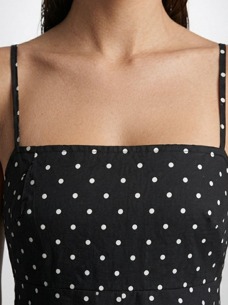 Women's Polka Dot Square Neck Spaghetti Strap Summer Maxi Dress